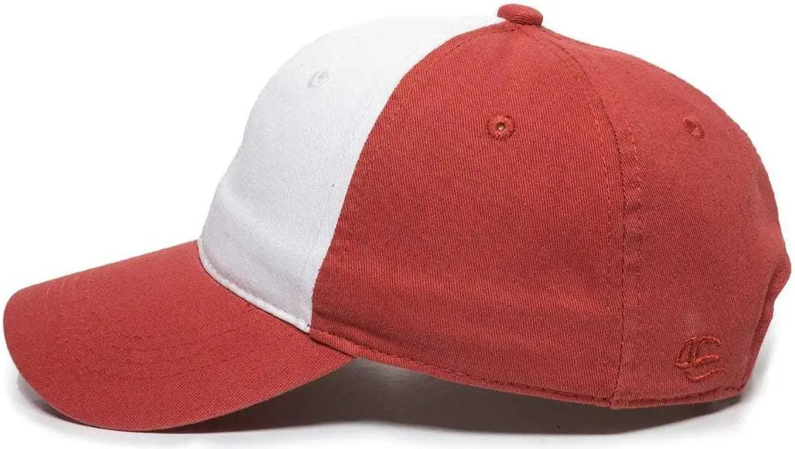 OC Sports GWT-111 Adjustable Strap Garment Wash Cotton Cap - White Nantucket Red Nantucket Red - White Red / 6 7/8’’