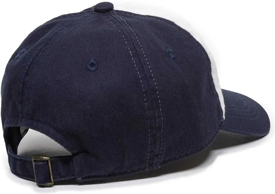 OC Sports GWT-111 Adjustable Strap Garment Wash Cotton Cap - White Navy - White Navy / 6 7/8’’ - 7 1/2’’