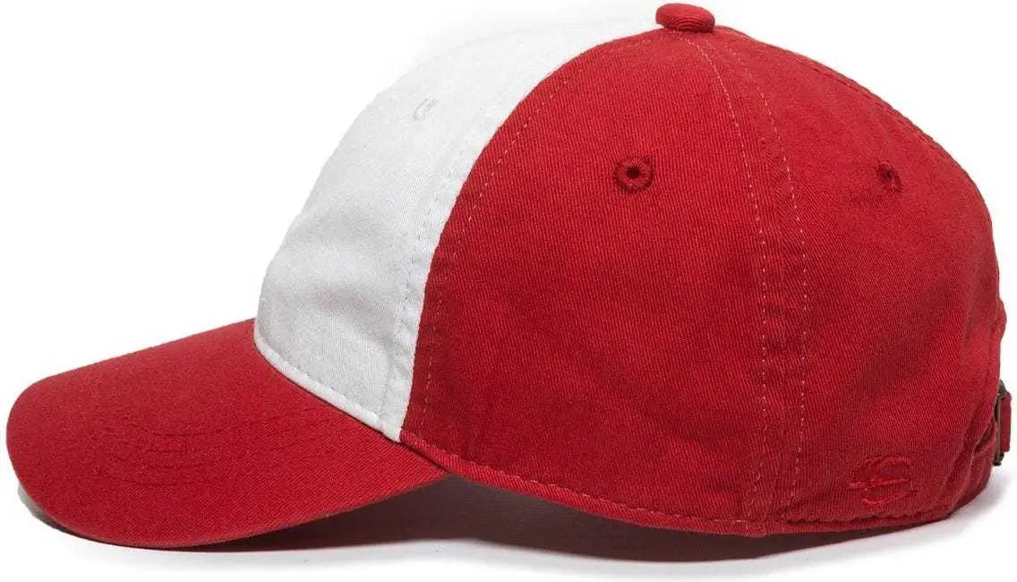 OC Sports GWT-111 Adjustable Strap Garment Wash Cotton Cap - White Red - White Red / 6 7/8’’ - 7 1/2’’