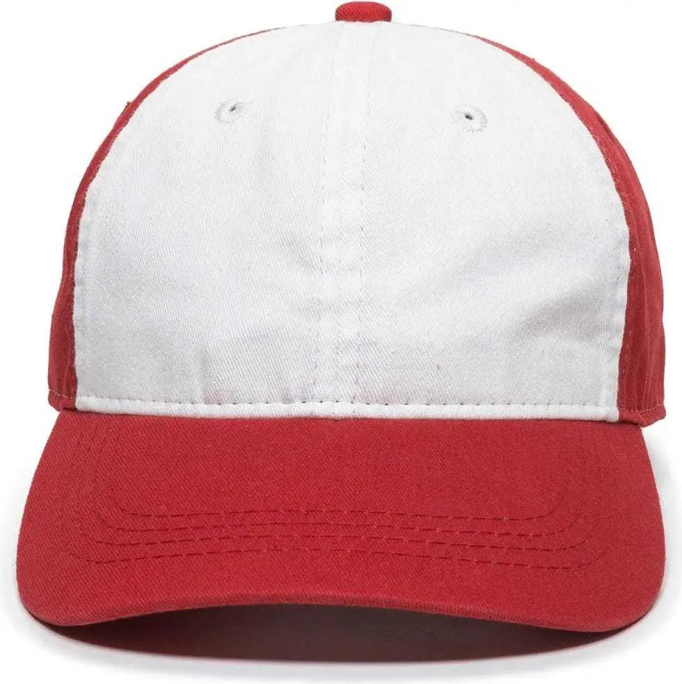 OC Sports GWT-111 Adjustable Strap Garment Wash Cotton Cap - White Red - White Red / 6 7/8’’ - 7 1/2’’