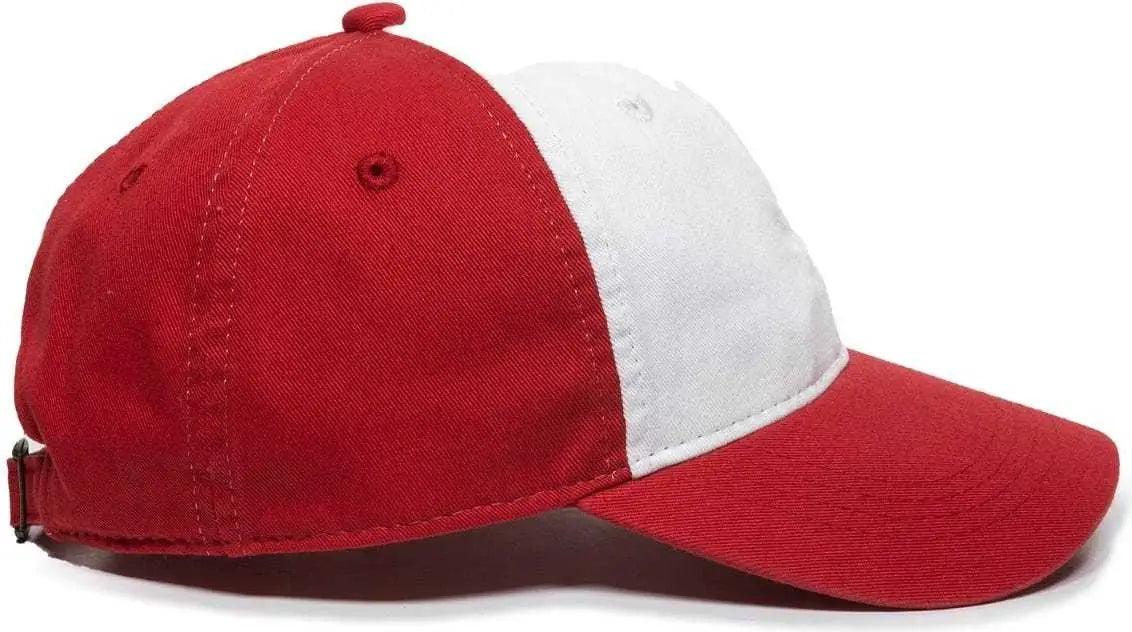 OC Sports GWT-111 Adjustable Strap Garment Wash Cotton Cap - White Red - White Red / 6 7/8’’ - 7 1/2’’
