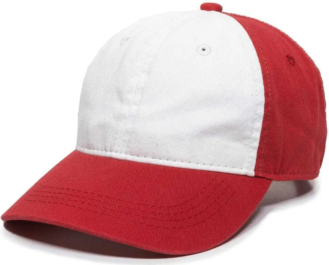 OC Sports GWT-111 Adjustable Strap Garment Wash Cotton Cap - White Red - White Red / 6 7/8’’ - 7 1/2’’