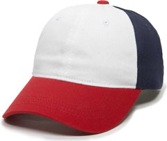 OC Sports GWT-111 Adjustable Strap Garment Wash Cotton Cap - White True Navy Red - White Navy / 6 7/8’’ - 7 1/2’’