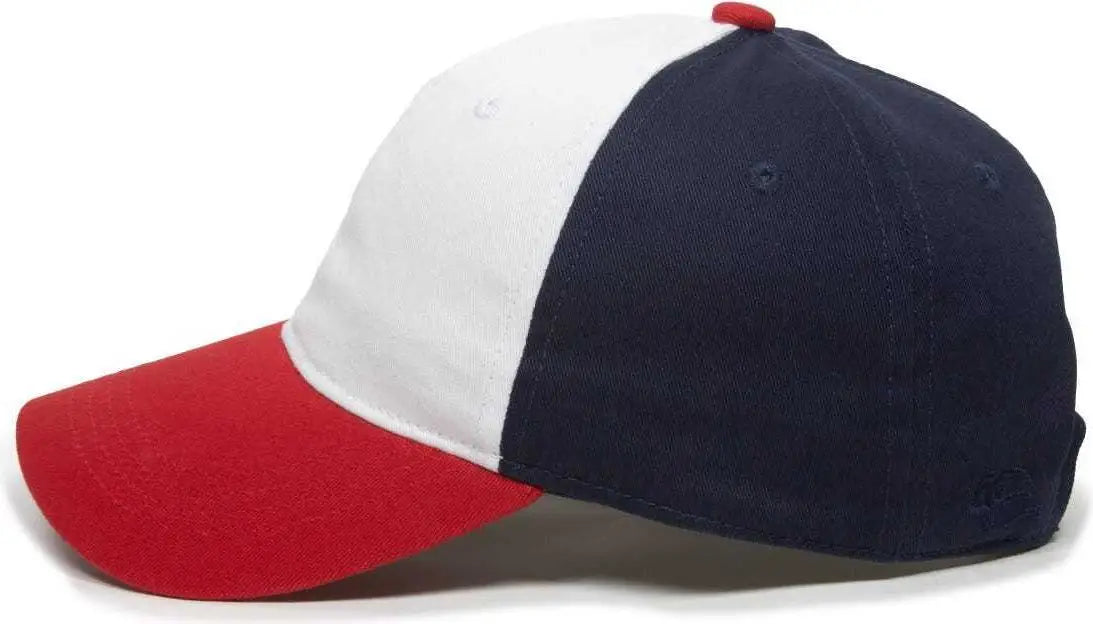 OC Sports GWT-111 Adjustable Strap Garment Wash Cotton Cap - White True Navy Red - White Navy / 6 7/8’’ - 7 1/2’’