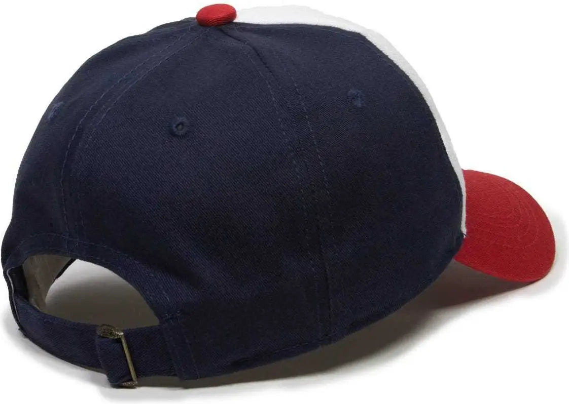 OC Sports GWT-111 Adjustable Strap Garment Wash Cotton Cap - White True Navy Red - White Navy / 6 7/8’’ - 7 1/2’’