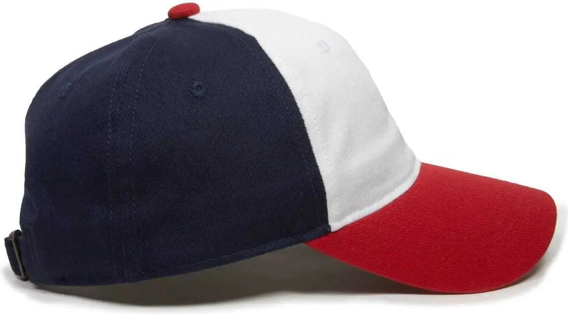 OC Sports GWT-111 Adjustable Strap Garment Wash Cotton Cap - White True Navy Red - White Navy / 6 7/8’’ - 7 1/2’’