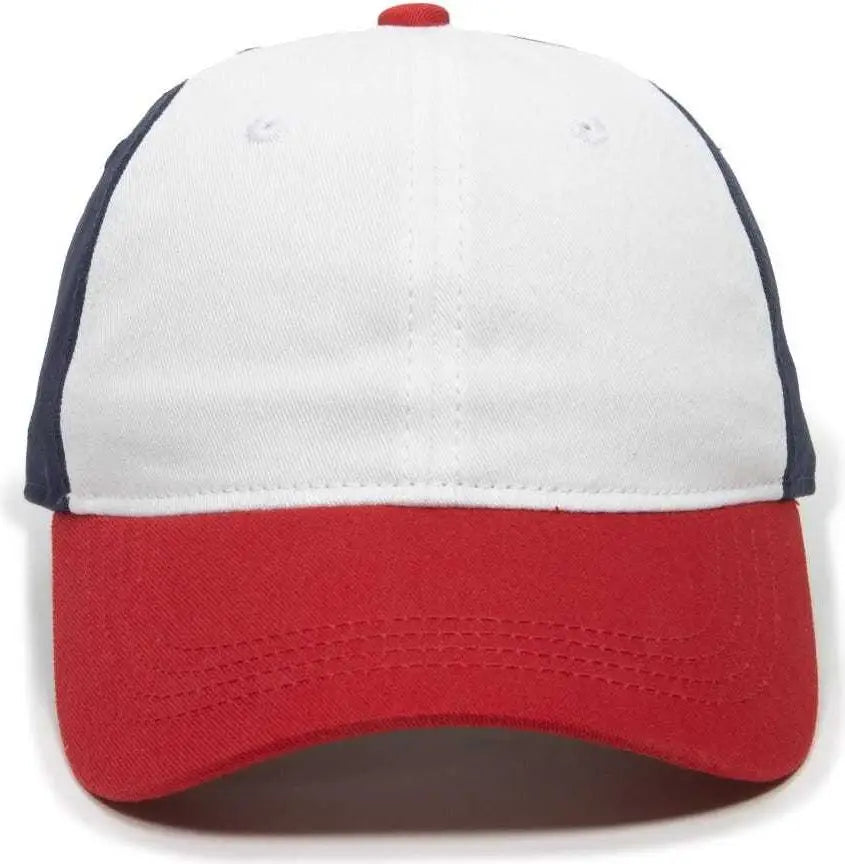 OC Sports GWT-111 Adjustable Strap Garment Wash Cotton Cap - White True Navy Red - White Navy / 6 7/8’’ - 7 1/2’’