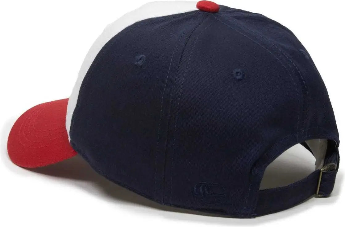 OC Sports GWT-111 Adjustable Strap Garment Wash Cotton Cap - White True Navy Red - White Navy / 6 7/8’’ - 7 1/2’’