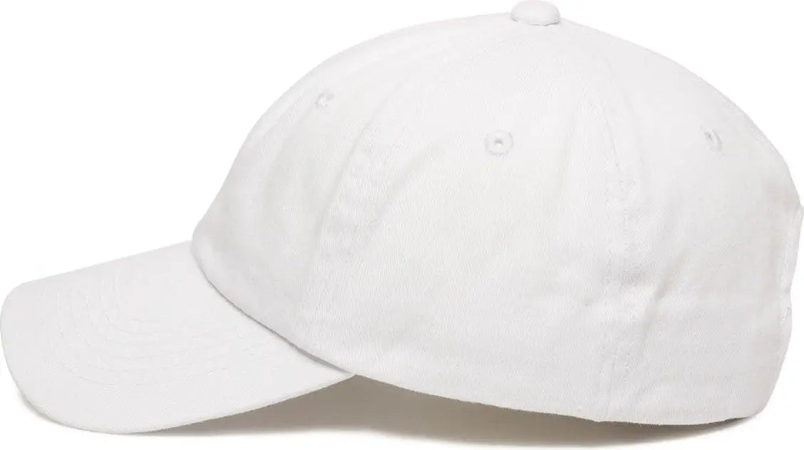 OC Sports GWT-116 Adj. Garment Wash Cotton Baseball Cap - White - White / 6 7/8’’ - 7 1/2’’