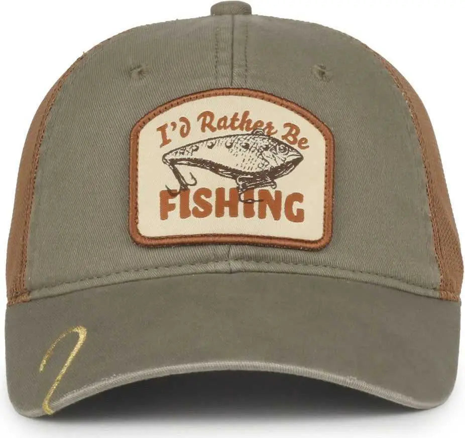 OC Sports HOOK01 ƒ??Iƒ??d Rather Be Fishing Cap - Hunter Olive Clay - Olive Light Tan / 6 7/8’’ - 7 1/2’’