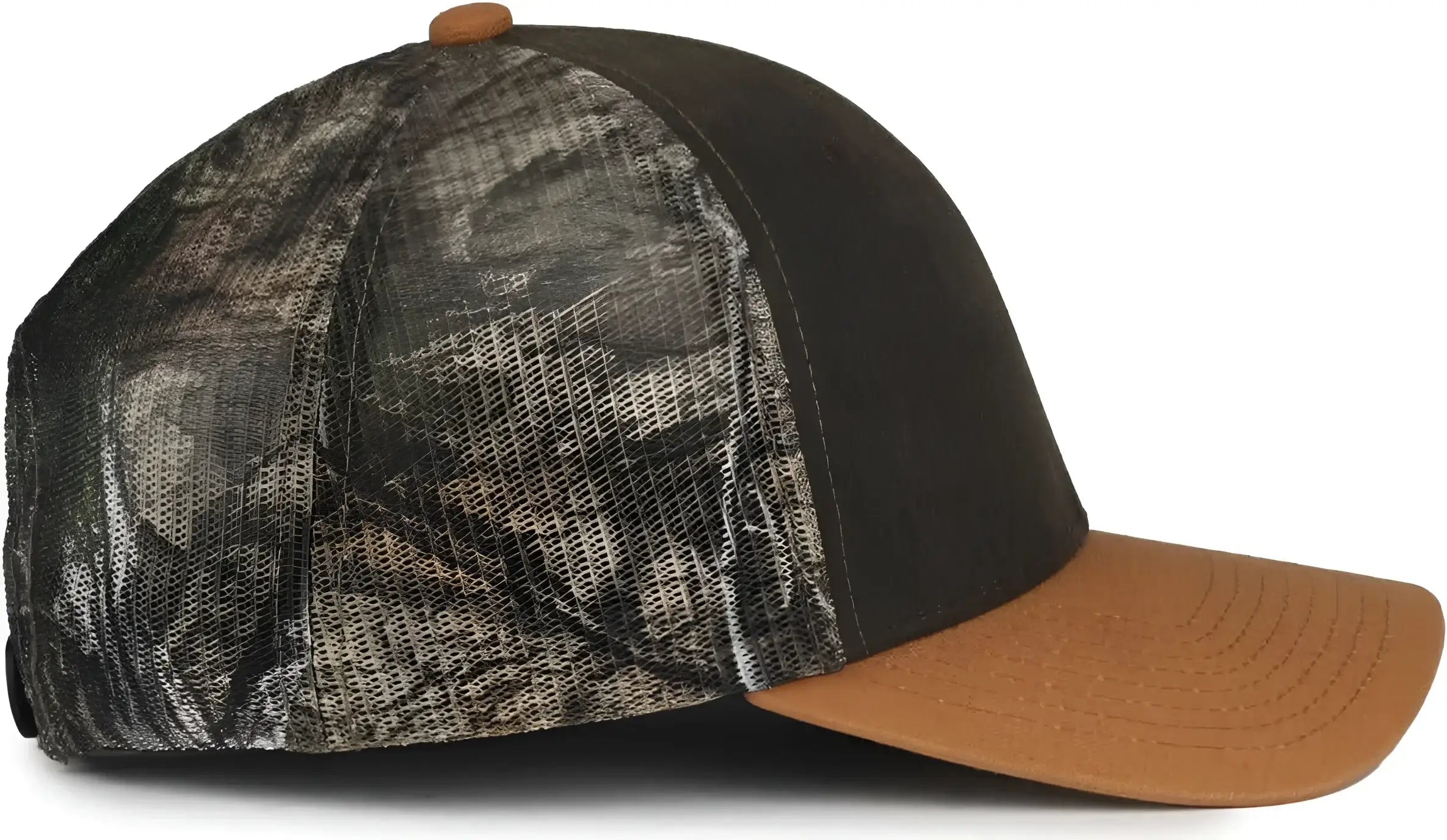 OC Sports HPC-615M Premium Rugged Camo Trucker Cap - Brown Mossy Oak Country Dna Brown - Mossy Oak Brown / OSFM