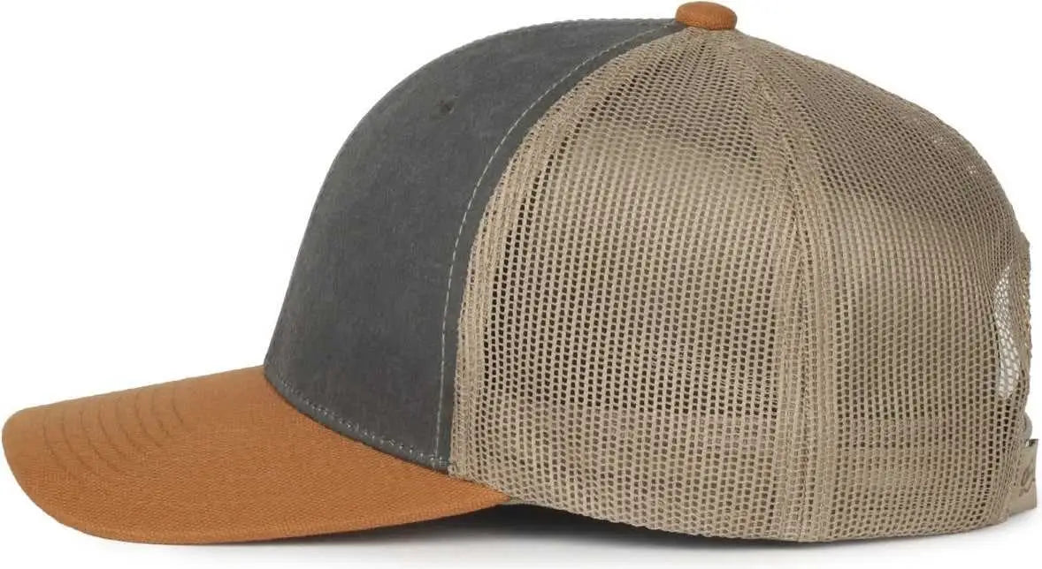 OC Sports HPD-615M Premium Rugged Camo Trucker Cap - Charcoal Khaki Duk - Duk / OSFM