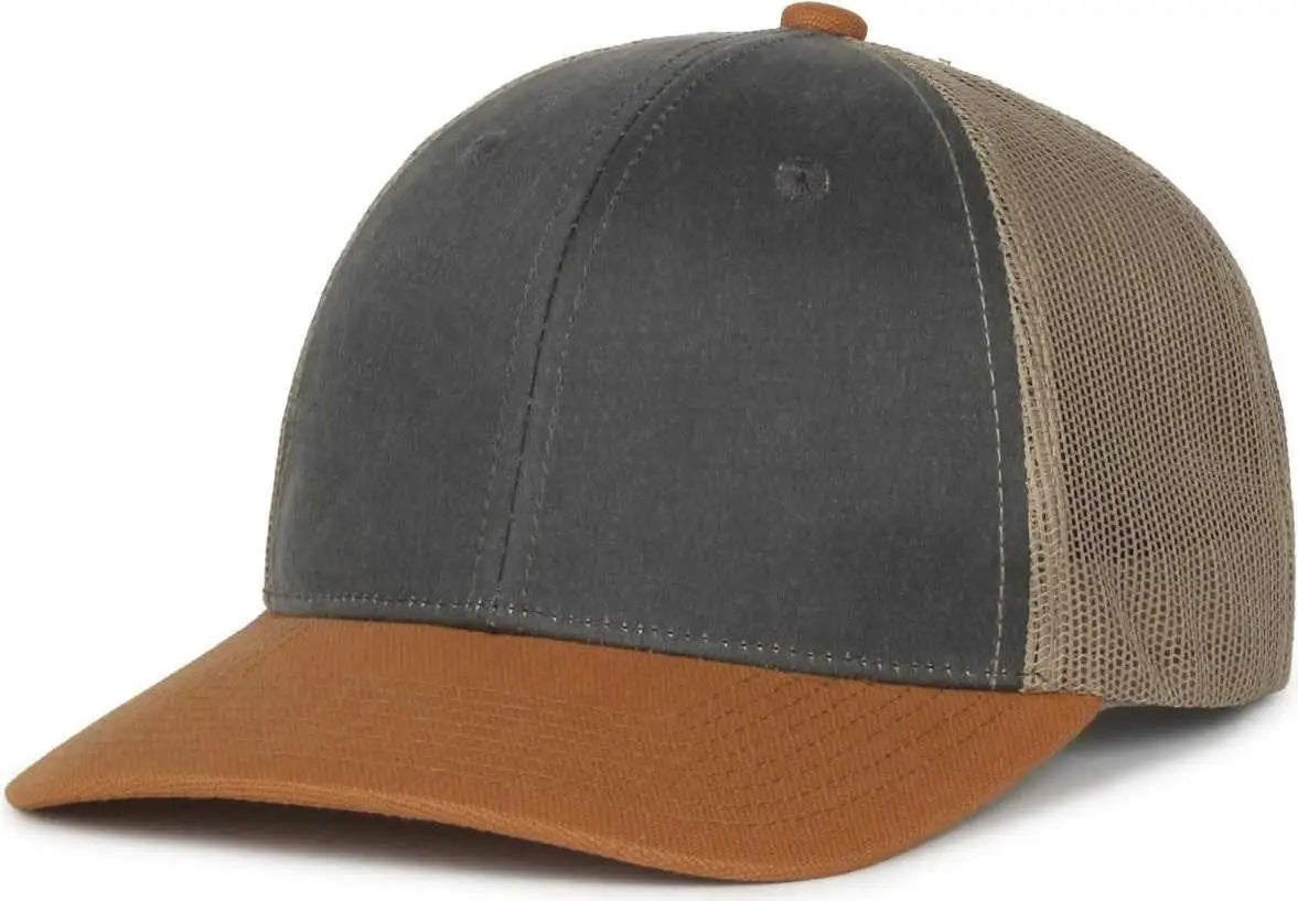 OC Sports HPD-615M Premium Rugged Camo Trucker Cap - Charcoal Khaki Duk - Duk / OSFM