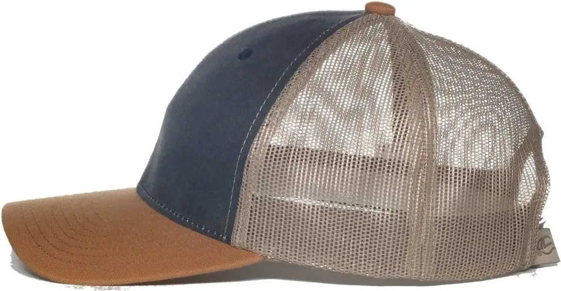 OC Sports HPD-615M Premium Rugged Camo Trucker Cap - Navy Khaki Brown - Brown / OSFM