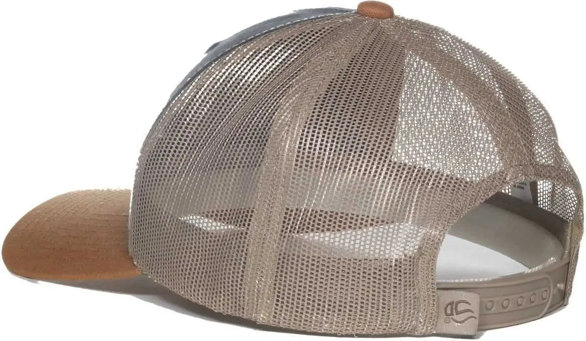 OC Sports HPD-615M Premium Rugged Camo Trucker Cap - Navy Khaki Brown - Brown / OSFM