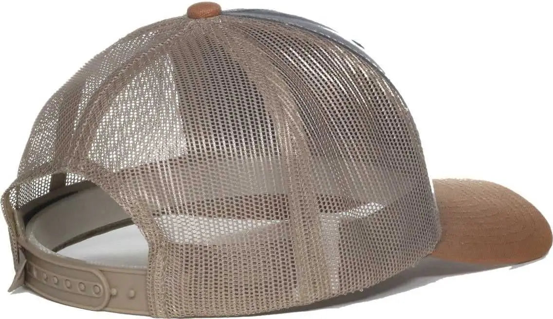 OC Sports HPD-615M Premium Rugged Camo Trucker Cap - Navy Khaki Brown - Brown / OSFM
