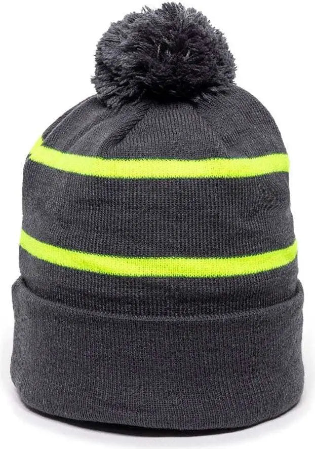 OC Sports KNF-100 Acrylic Knit Watch Cap Beanie - Charcoal Electric Yellow - Dark Gray Yellow / One Size Fits Most