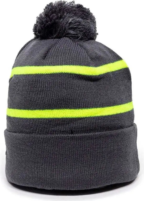 OC Sports KNF-100 Acrylic Knit Watch Cap Beanie - Charcoal Electric Yellow - Dark Gray Yellow / One Size Fits Most