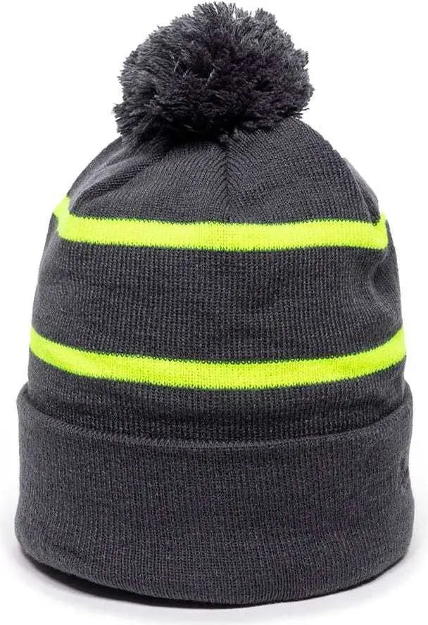 OC Sports KNF-100 Acrylic Knit Watch Cap Beanie - Charcoal Electric Yellow - Dark Gray Yellow / One Size Fits Most