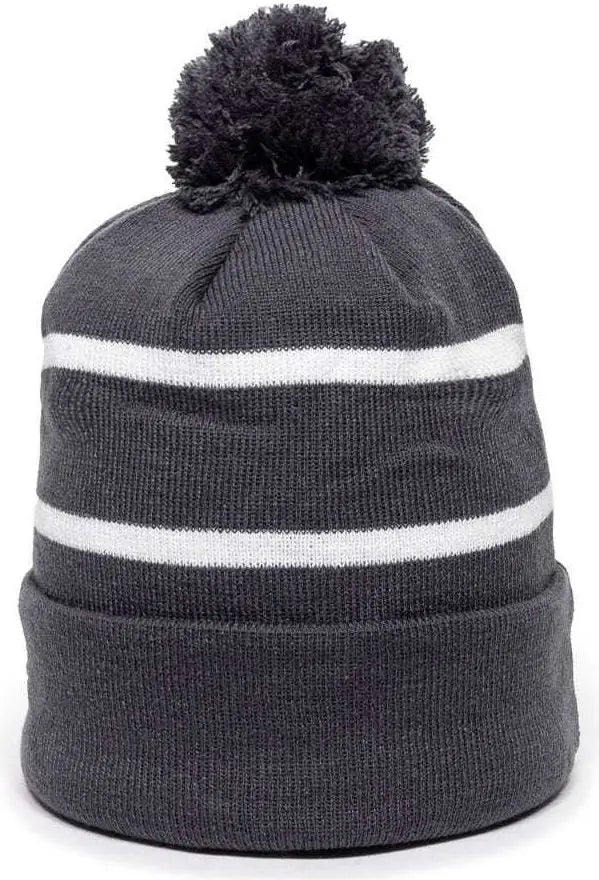 OC Sports KNF-100 Acrylic Knit Watch Cap Beanie - Charcoal White - Dark Gray White / One Size Fits Most