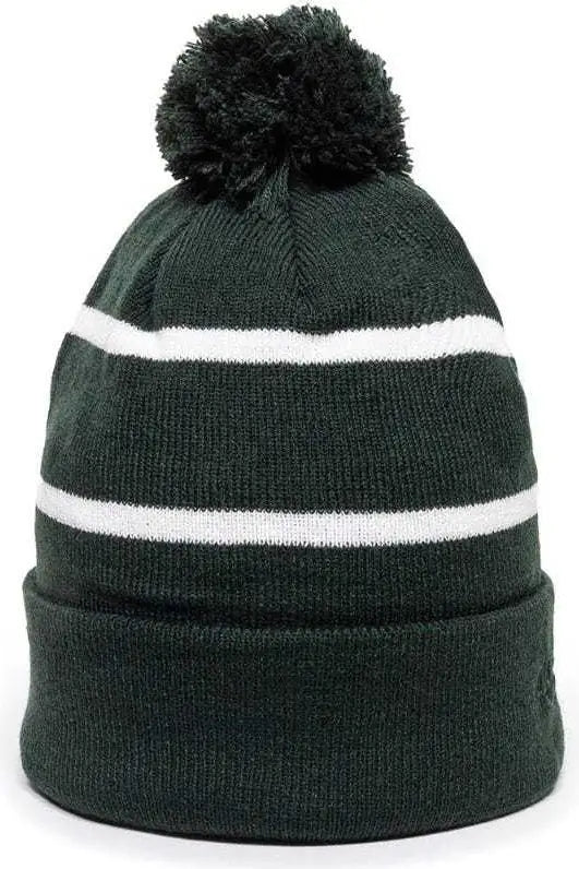 OC Sports KNF-100 Acrylic Knit Watch Cap Beanie - Dark Green White - Forest White / One Size Fits Most