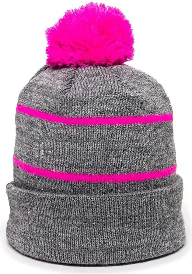 OC Sports KNF-100 Acrylic Knit Watch Cap Beanie - Heathered Gray Fuchsia - Gray Fuchsia / One Size Fits Most