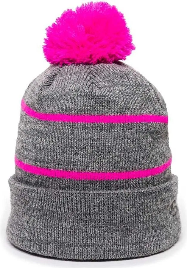 OC Sports KNF-100 Acrylic Knit Watch Cap Beanie - Heathered Gray Fuchsia - Gray Fuchsia / One Size Fits Most