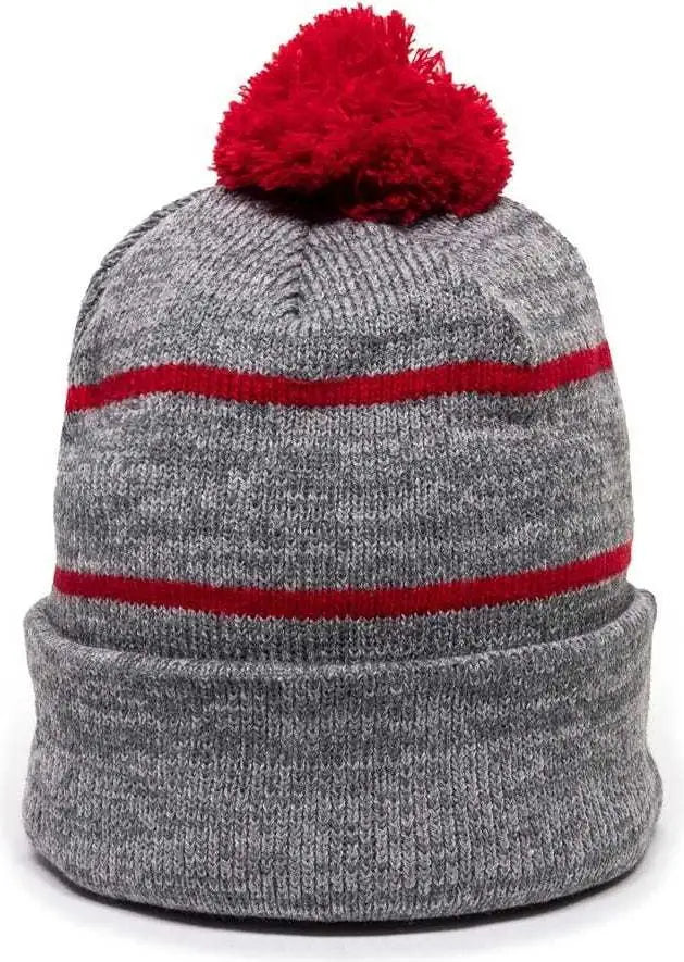 OC Sports KNF-100 Acrylic Knit Watch Cap Beanie - Heathered Gray Red - Gray Red / One Size Fits Most