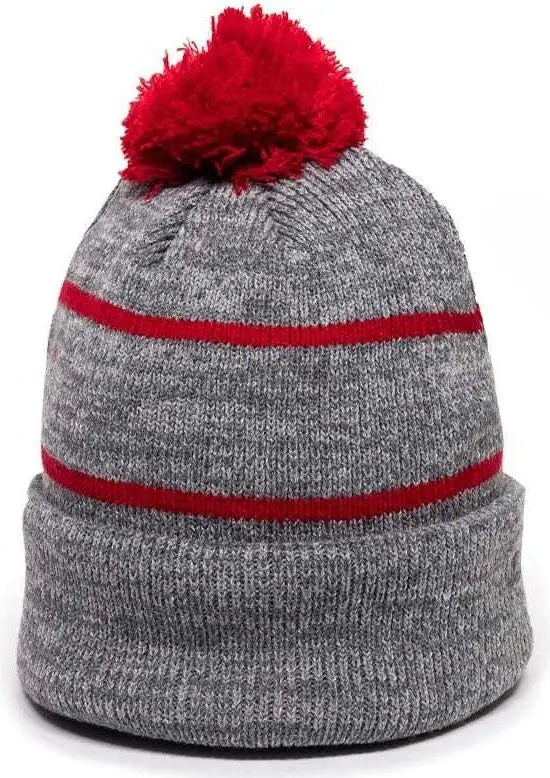 OC Sports KNF-100 Acrylic Knit Watch Cap Beanie - Heathered Gray Red - Gray Red / One Size Fits Most