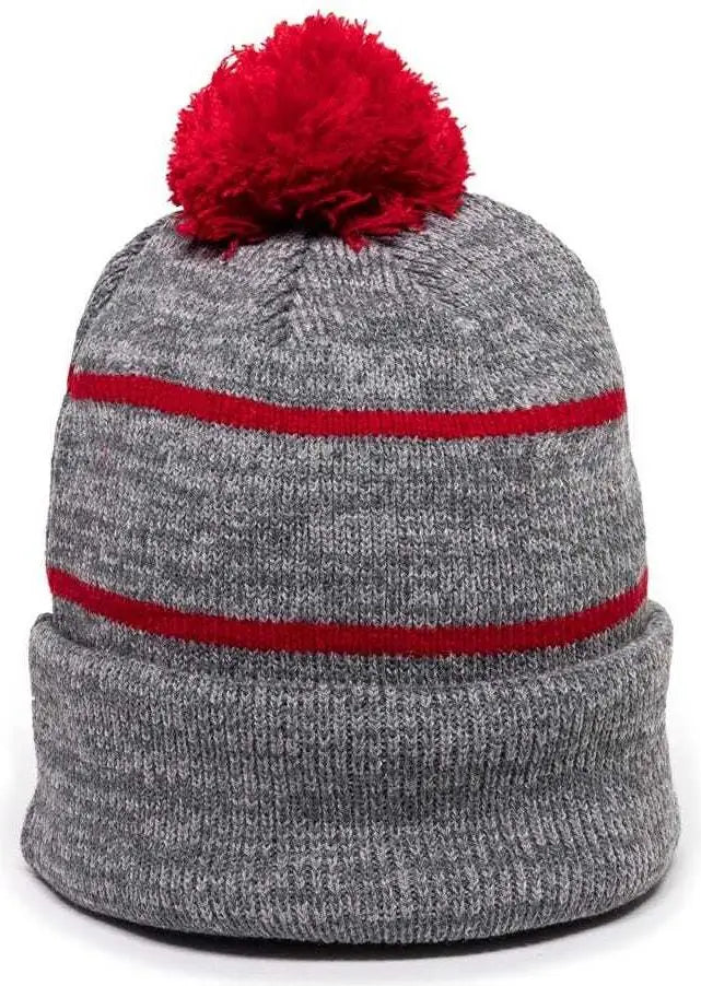 OC Sports KNF-100 Acrylic Knit Watch Cap Beanie - Heathered Gray Red - Gray Red / One Size Fits Most