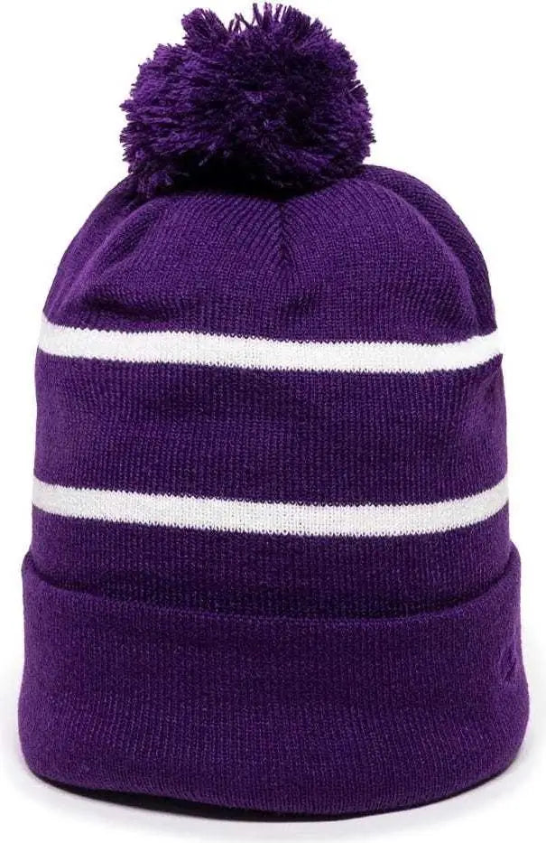OC Sports KNF-100 Acrylic Knit Watch Cap Beanie - Purple White - Purple White / One Size Fits Most
