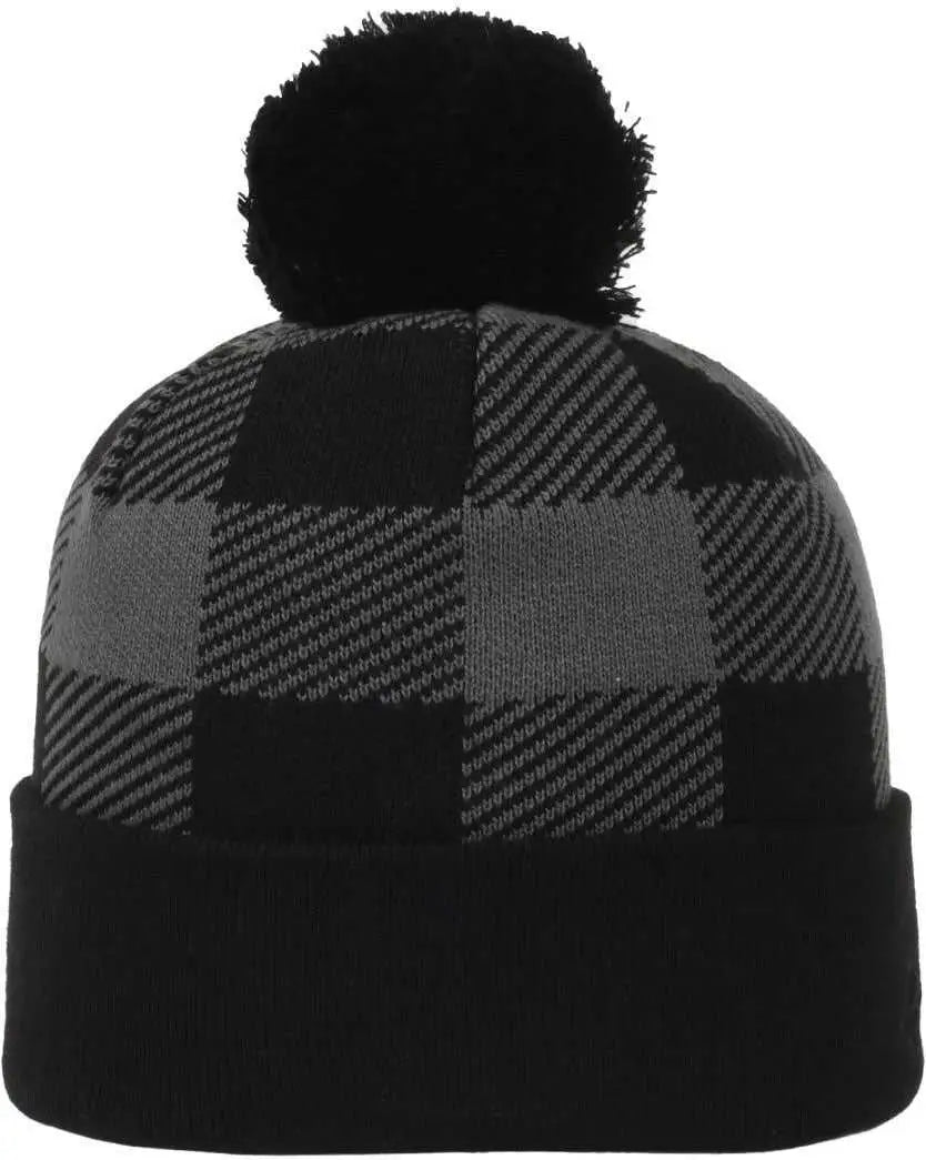 OC Sports KNF-PLD Plaid Watch Beanier with Pom - Black Charcoal - Dark Gray / OSFM