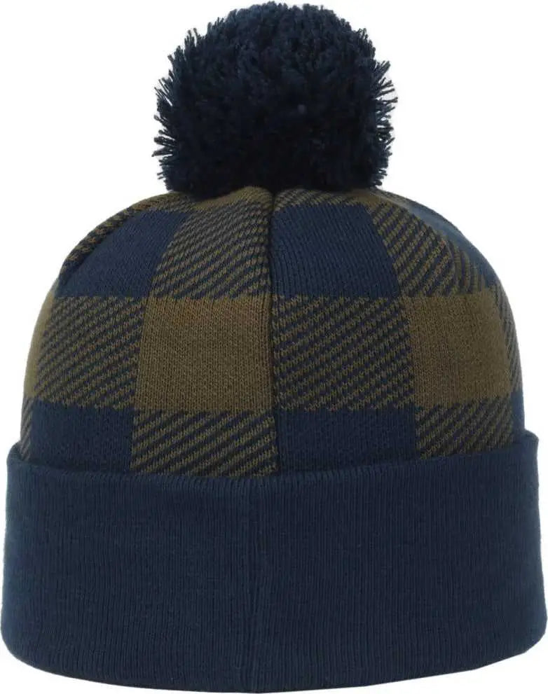 OC Sports KNF-PLD Plaid Watch Beanier with Pom - Navy Olive - Olive / OSFM