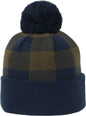 OC Sports KNF-PLD Plaid Watch Beanier with Pom - Navy Olive - Olive / OSFM