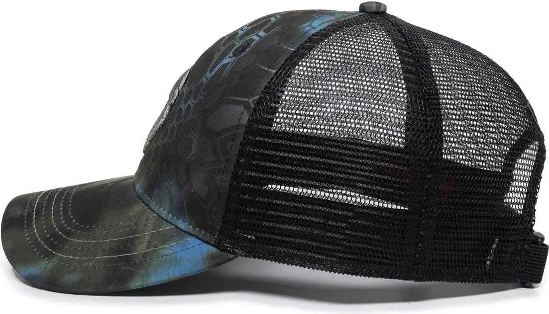 OC Sports KRY-027 Low Crown Polyester Camo Front Mesh Back Cap - Kryptek Neptune Black - Black / 6 7/8’’ - 7 1/2’’
