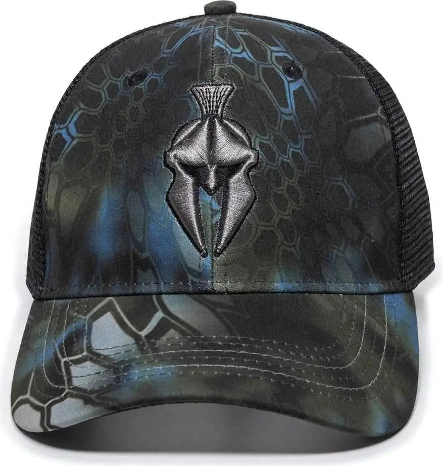 OC Sports KRY-027 Low Crown Polyester Camo Front Mesh Back Cap - Kryptek Neptune Black - Black / 6 7/8’’ - 7 1/2’’