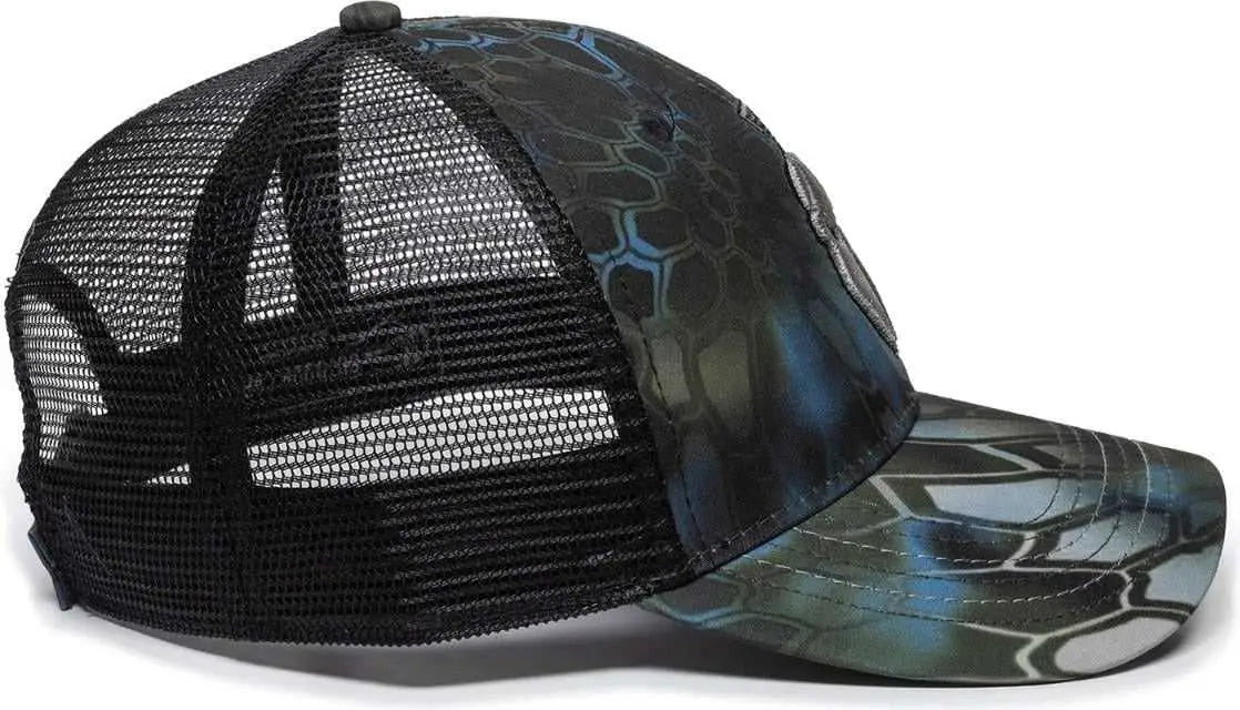 OC Sports KRY-027 Low Crown Polyester Camo Front Mesh Back Cap - Kryptek Neptune Black - Black / 6 7/8’’ - 7 1/2’’