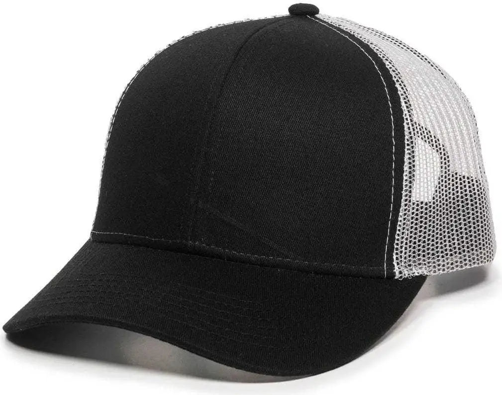 OC Sports MBW-600 Team Adjustable Mesh Back Ball Cap - Black White - Black White / 6 7/8’’ - 7 1/2’’
