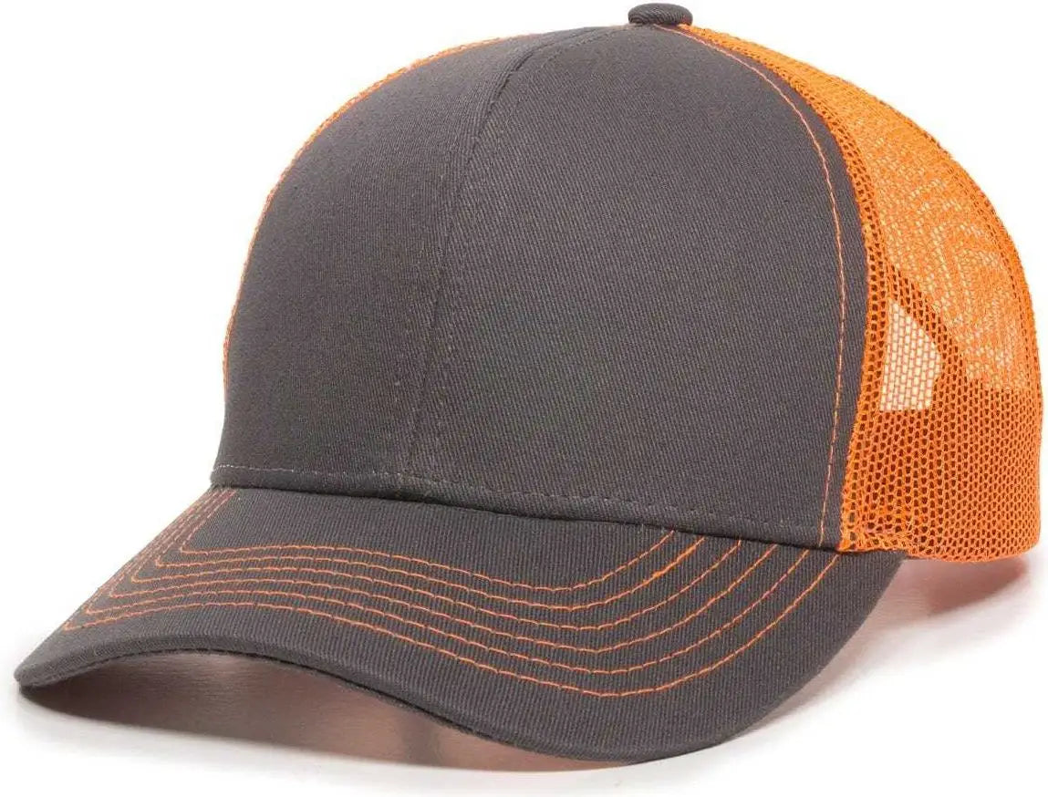 OC Sports MBW-600 Team Adjustable Mesh Back Ball Cap - Charcoal Neon Orange - Dark Gray Orange / 6 7/8’’ - 7 1/2’’
