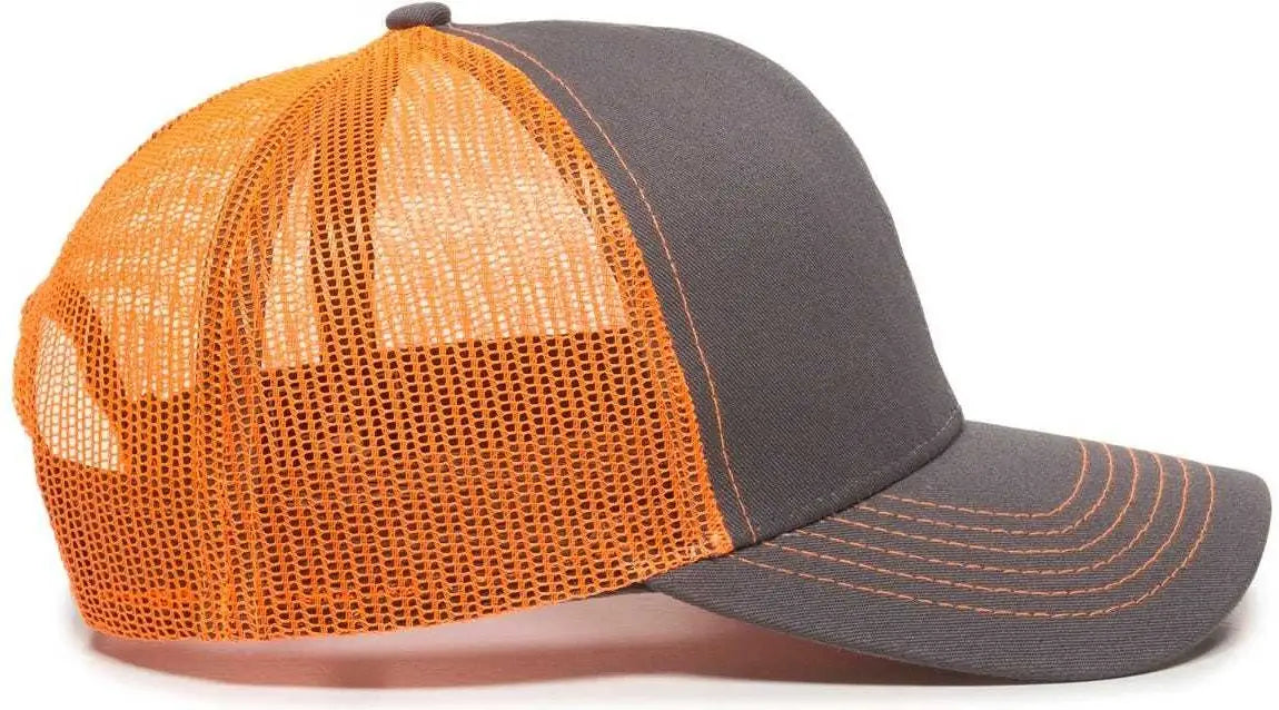 OC Sports MBW-600 Team Adjustable Mesh Back Ball Cap - Charcoal Neon Orange - Dark Gray Orange / 6 7/8’’ - 7 1/2’’