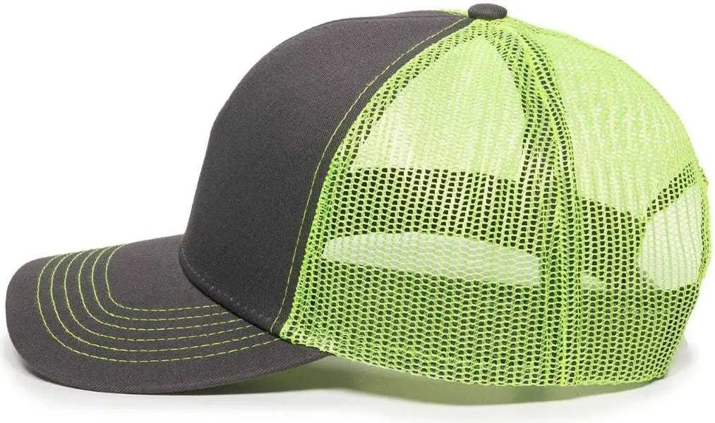 OC Sports MBW-600 Team Adjustable Mesh Back Ball Cap - Charcoal Neon Yellow - Dark Gray Yellow / 6 7/8’’ - 7 1/2’’