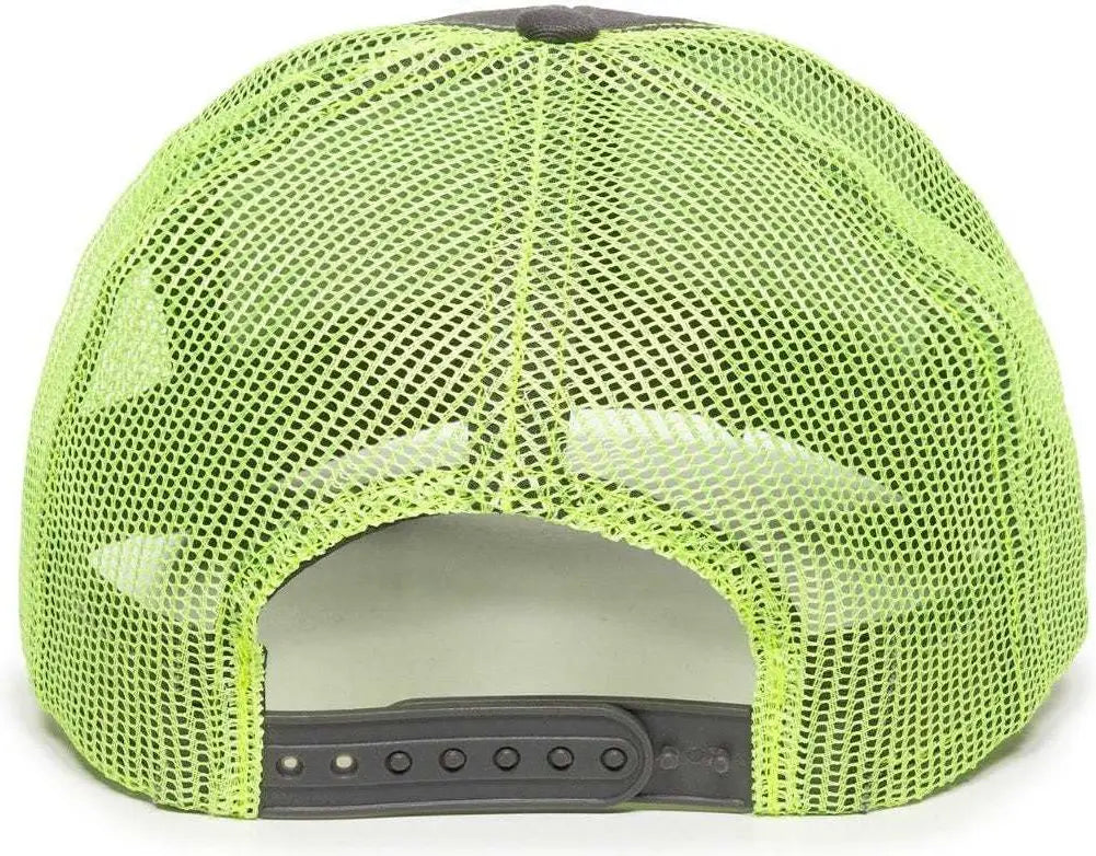 OC Sports MBW-600 Team Adjustable Mesh Back Ball Cap - Charcoal Neon Yellow - Dark Gray Yellow / 6 7/8’’ - 7 1/2’’