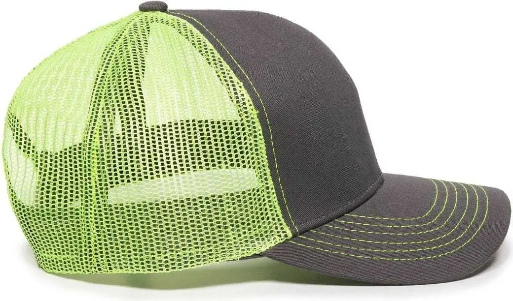 OC Sports MBW-600 Team Adjustable Mesh Back Ball Cap - Charcoal Neon Yellow - Dark Gray Yellow / 6 7/8’’ - 7 1/2’’