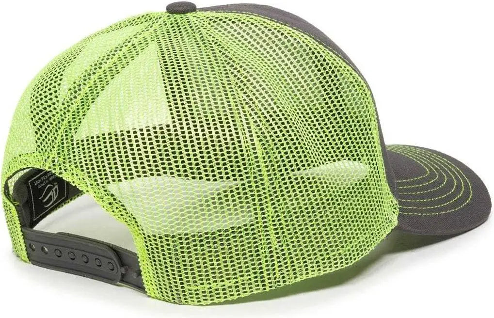 OC Sports MBW-600 Team Adjustable Mesh Back Ball Cap - Charcoal Neon Yellow - Dark Gray Yellow / 6 7/8’’ - 7 1/2’’