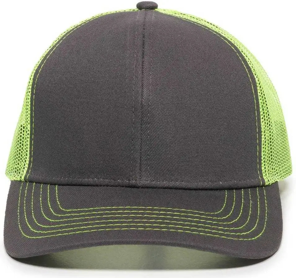 OC Sports MBW-600 Team Adjustable Mesh Back Ball Cap - Charcoal Neon Yellow - Dark Gray Yellow / 6 7/8’’ - 7 1/2’’