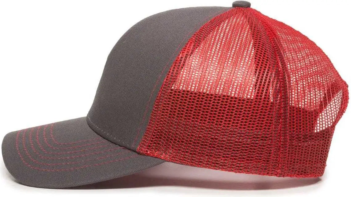 OC Sports MBW-600 Team Adjustable Mesh Back Ball Cap - Charcoal Red - Dark Gray Red / 6 7/8’’ - 7 1/2’’