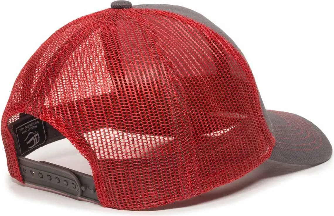 OC Sports MBW-600 Team Adjustable Mesh Back Ball Cap - Charcoal Red - Dark Gray Red / 6 7/8’’ - 7 1/2’’