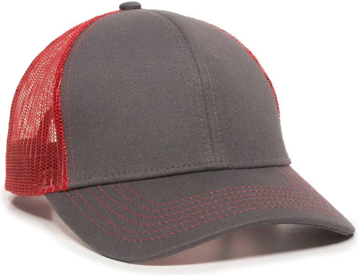 OC Sports MBW-600 Team Adjustable Mesh Back Ball Cap - Charcoal Red - Dark Gray Red / 6 7/8’’ - 7 1/2’’