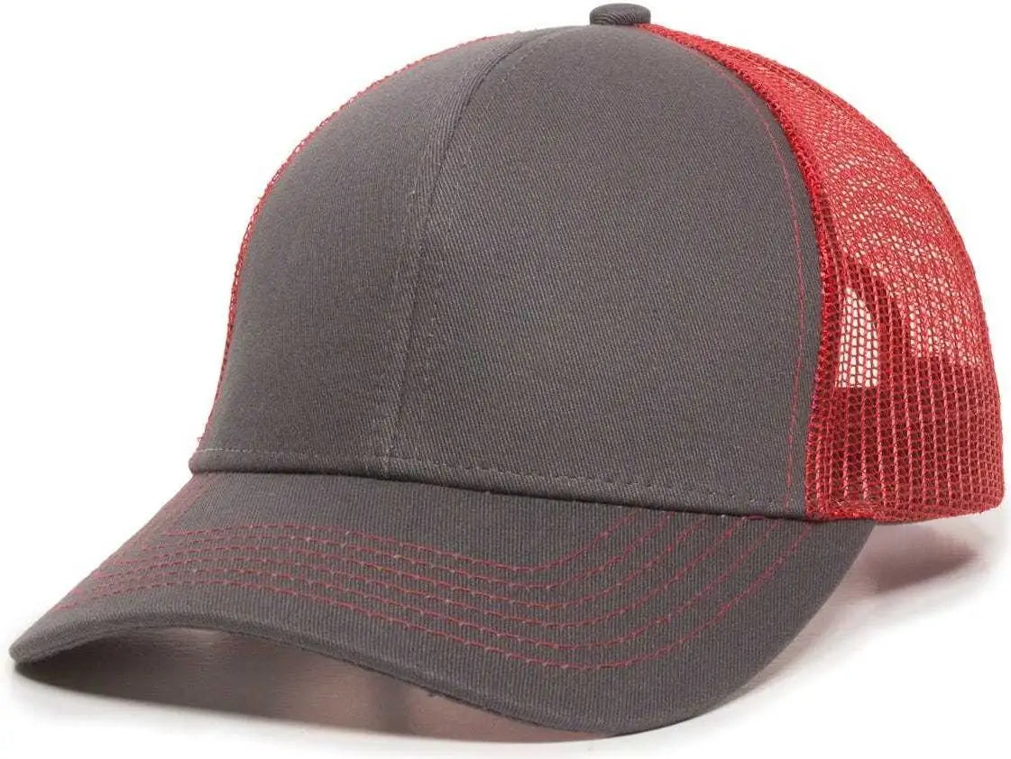 OC Sports MBW-600 Team Adjustable Mesh Back Ball Cap - Charcoal Red - Dark Gray Red / 6 7/8’’ - 7 1/2’’