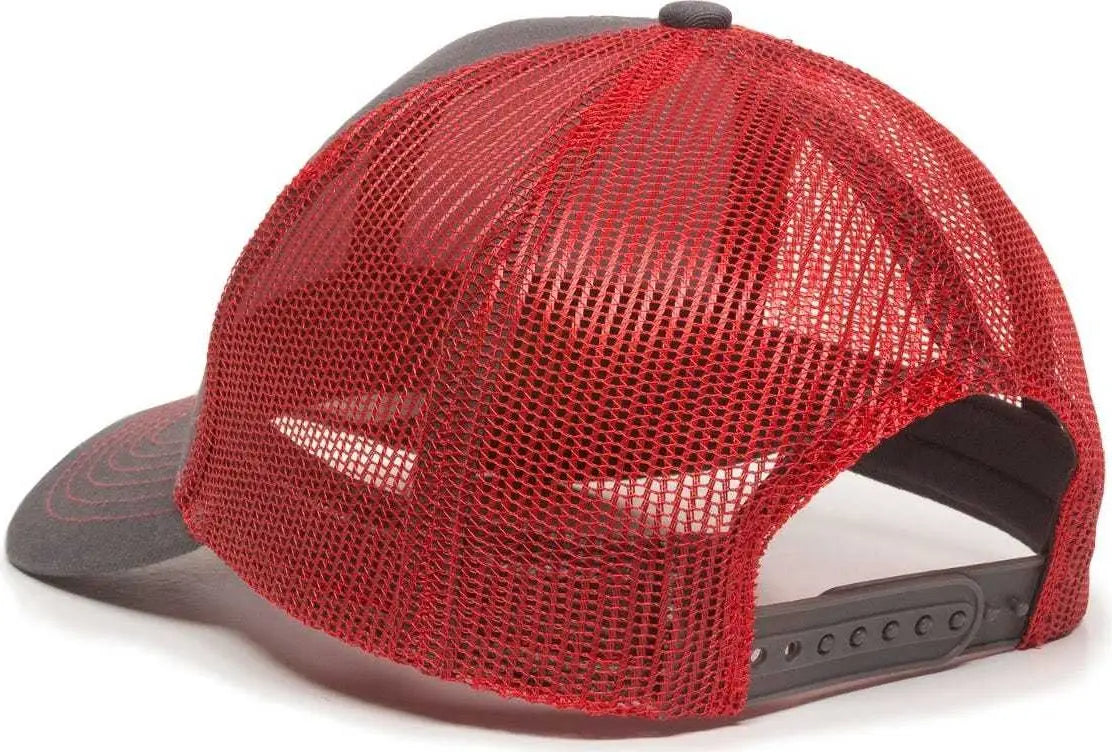 OC Sports MBW-600 Team Adjustable Mesh Back Ball Cap - Charcoal Red - Dark Gray Red / 6 7/8’’ - 7 1/2’’